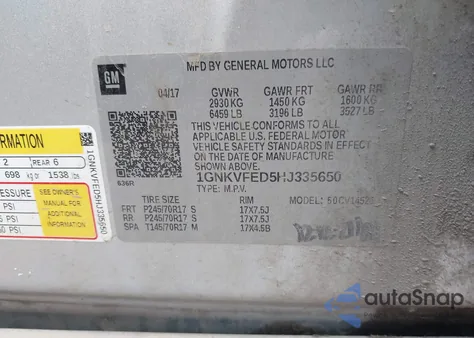 2017 Chevrolet Traverse Ls from USA, damaged, VIN 1GNKVFED5HJ335650